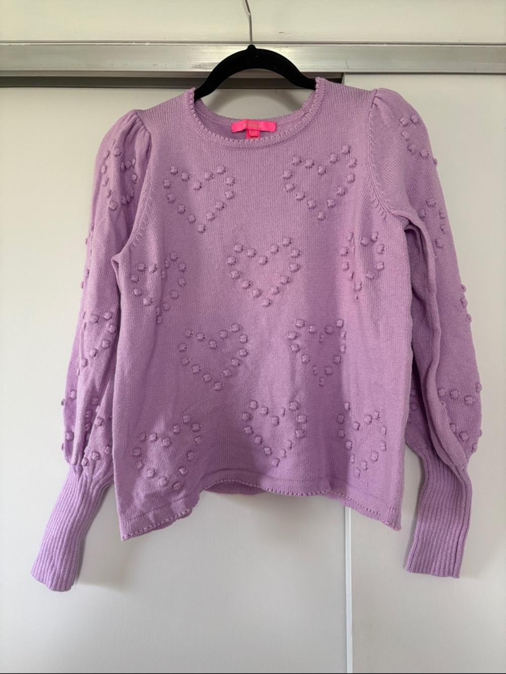 Lilly Pulitzer lilac Kippa Heart Popcorn Knit Sweater size medium EUC